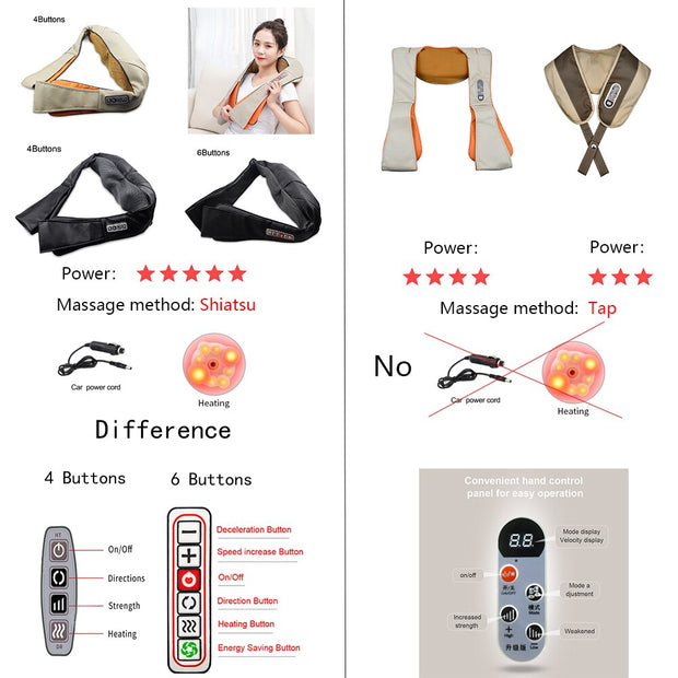 Electrical Massage Shiatsu Back Shoulder Body Neck Massager Multifunctional Shawl Infrared Heated Kneading Car/Home Massager